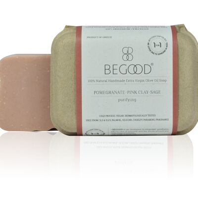 BE GOOD 100% Natural , Handmade Extra Virgin Olive Oil Soap - Pomegranate, Pink Clay, Sage (purifying), 100g