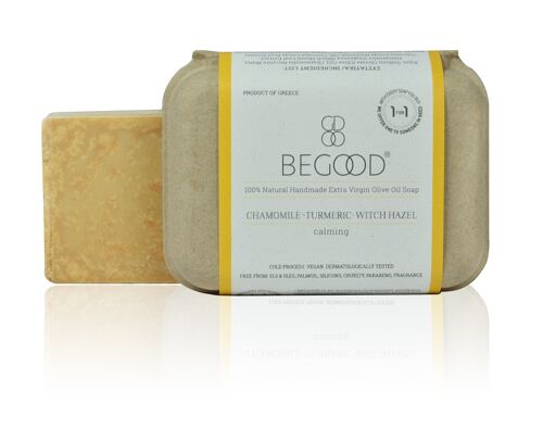 Begood 100% Natural , Handmade Extra Virgin Olive Oil Soap - Chamomile, Turmeric, Witchhazel (calming), 100g
