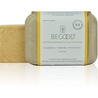 Begood 100% Natural , Handmade Extra Virgin Olive Oil Soap - Chamomile, Turmeric, Witchhazel (calming), 100g
