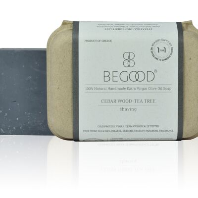 Begood 100 % natürliche, handgemachte Seife aus nativem Olivenöl Extra – Zedernholz, Teebaum (Rasieren), 100 g