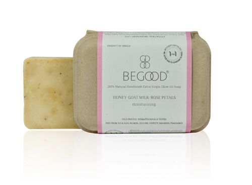 Begood 100% Natural, Handmade Extra Virgin Olive Oil Soap - Honey, Goat Milk, Rose Petals (moisturizing), 100g
