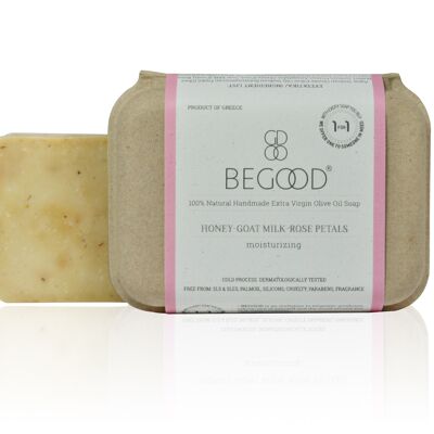 Begood 100% Natural, Handmade Extra Virgin Olive Oil Soap - Honey, Goat Milk, Rose Petals (moisturizing), 100g