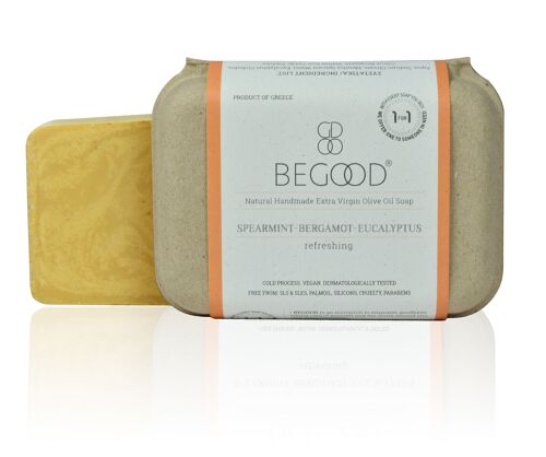 Begood 100% Natural, Handmade Extra Virgin Olive Oil Soap - Spearmint, Bergamot, Eucalyptus (refreshing), 100g