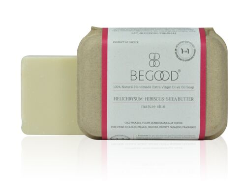 Begood 100% Natural, Handmade Extra Virgin Olive Oil Soap -Helichrysum, Hibiscus, Shea Butter (mature skin), 100g