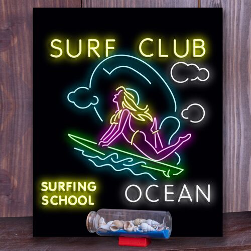 Neon Sign Surf Club with Remote Control