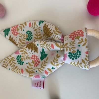 The Rattle/Teether, Pink & Green - Organic