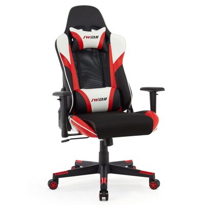 IWMH Indy Gaming Racing Chair Leather and Breathable Fabric with Headrest and Waist Support RED