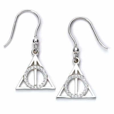 Harry Potter Sterling Silver Deathly Hallows Drop Earrings with Crystal Elements