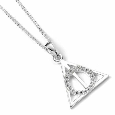 Collier de reliques de la mort Harry Potter en argent sterling avec des cristaux sertis de griffes