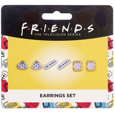 FRIENDS TV Show Set of 3 Earring Studs; Frame, Coffee Cup, FRIENDS Logo