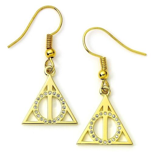 Harry Potter Silver Drop Deathly Hallows Gold Plated Sterling Earrings