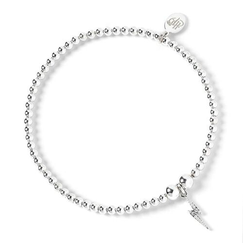 Harry Potter Sterling Silver Ball bead Bracelet & lightning bolt charm with Crystal Elements