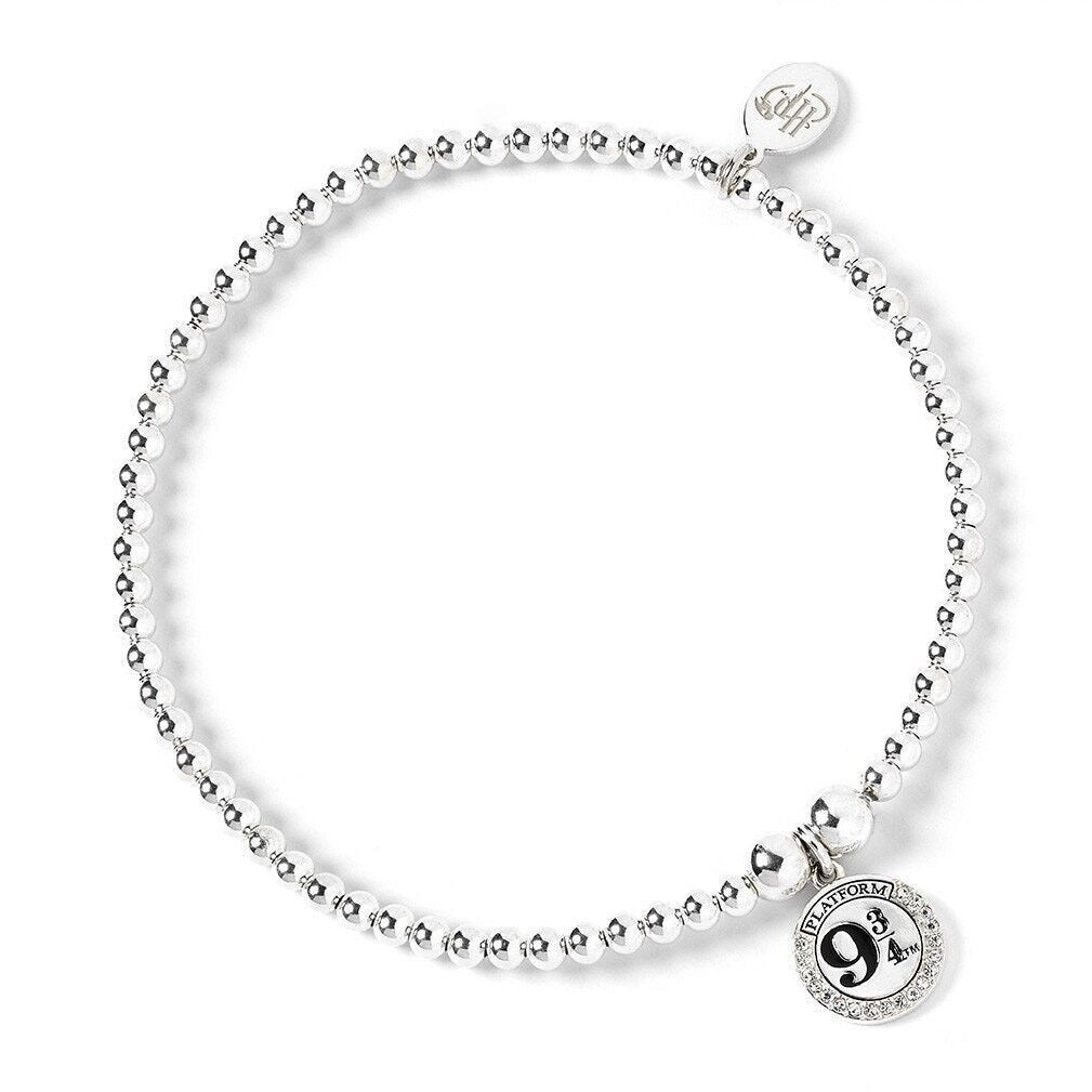 Bracciale di perline a sfera in argento sterling di Harry Potter e ciondolo 9 3/4 con elementi di cristallo