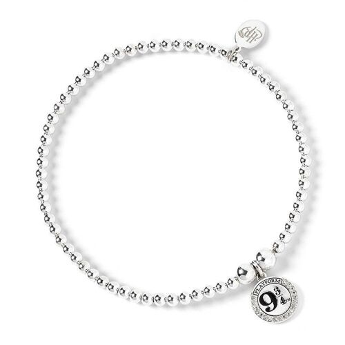Harry Potter Sterling Silver Ball bead Bracelet & 9 3/4 Charm with Crystal Elements