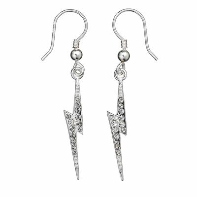 Harry Potter Sterling Silver Lightning Bolt Drop Earrings with Crystal Elements