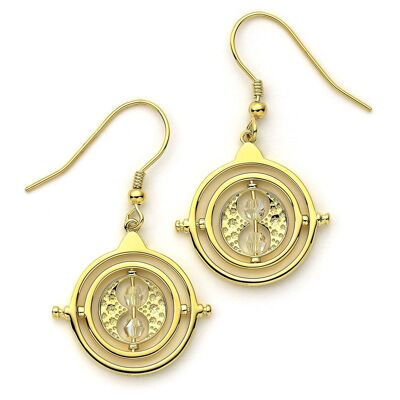 Harry Potter Sterling Silver Gold Plated Time Turner Drop Earrings with Crystal Elements