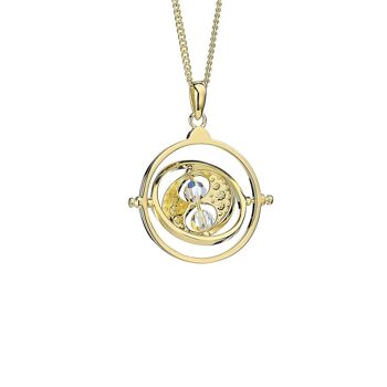 Harry Potter Collier Time Turner en argent sterling plaqué or avec éléments en cristal