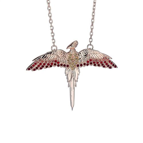 Harry Potter Sterling Silver Fawkes Necklace with Crystal Elements