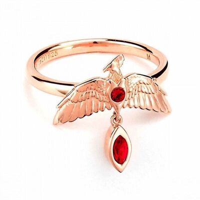 Anillo de plata de ley Fawkes chapado en oro rosa de Harry Potter, talla M