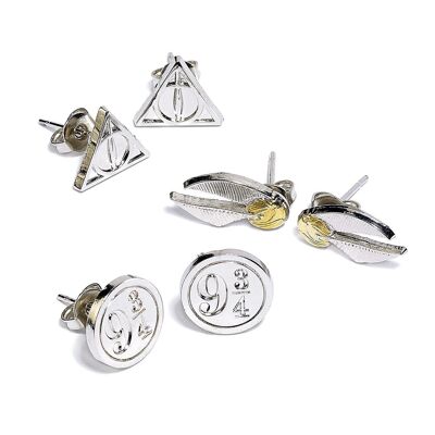 Harry Potter Deathly Hallows/Golden Snitch/Platform Stud Earring Set