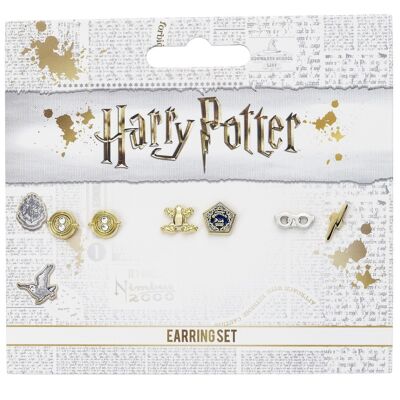 Set di orecchini a perno di Harry Potter - Giratempo/rana di cioccolato/occhiali e fulmine