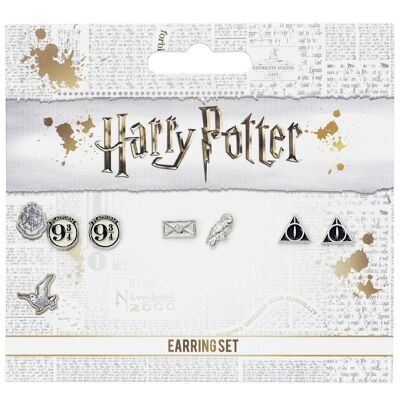 Ensemble de clous d'oreilles Harry Potter Platform 9 3/4, Hedwig & Letter, Deathly Hallows
