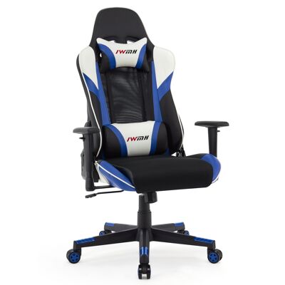 IWMH Indy Gaming Racing Chair Leather and Breathable Fabric with Headrest and Waist Support BLUE