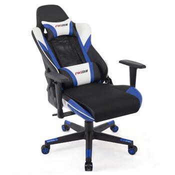 IWMH Indy Gaming Racing Chair Cuir et Tissu Respirant avec Appui-Tête et Support de Taille BLEU 3