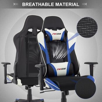 IWMH Indy Gaming Racing Chair Cuir et Tissu Respirant avec Appui-Tête et Support de Taille BLEU 6