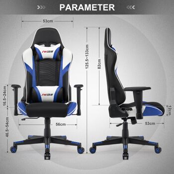 IWMH Indy Gaming Racing Chair Cuir et Tissu Respirant avec Appui-Tête et Support de Taille BLEU 9