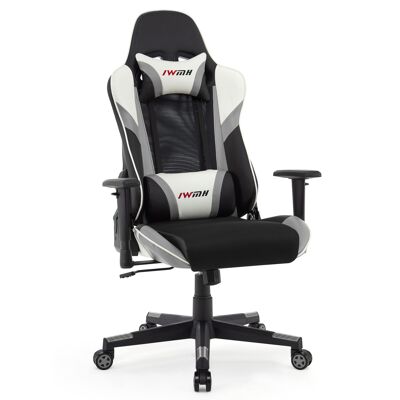 IWMH Indy Gaming Racing Chair Leather and Breathable Fabric with Headrest and Waist Support GREY