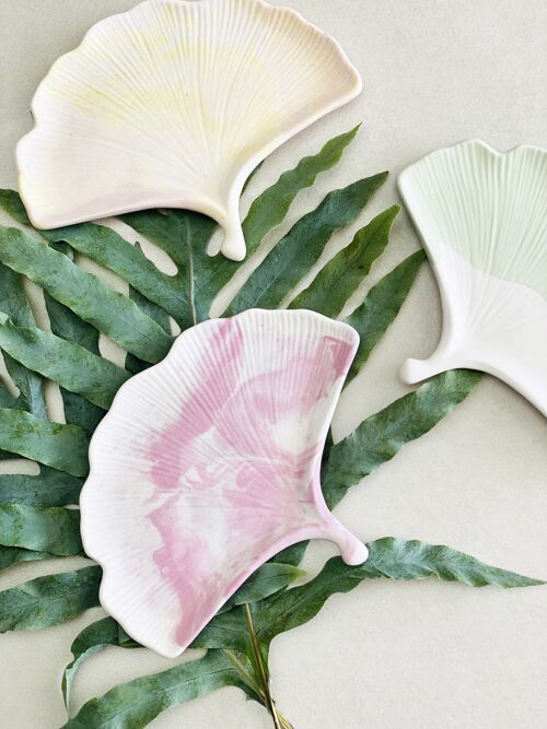 Jesmonite Decorative Tray | Marbled Gingko Biloba Leaf | Shade Pink White | Home Decor Object