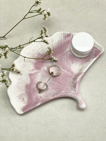 Jesmonite Decorative Tray | Marbled Gingko Biloba Leaf | Shade Pink White | Home Decor Object 2