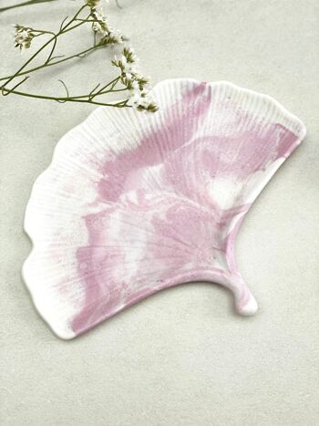 Jesmonite Decorative Tray | Marbled Gingko Biloba Leaf | Shade Pink White | Home Decor Object 3