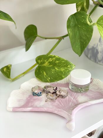 Jesmonite Decorative Tray | Marbled Gingko Biloba Leaf | Shade Pink White | Home Decor Object 5