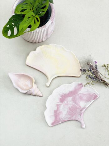 Jesmonite Decorative Tray | Marbled Gingko Biloba Leaf | Shade Pink White | Home Decor Object 6