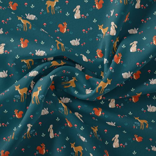 PRE ORDER Forest Friends Teal Organic Cotton Fabric