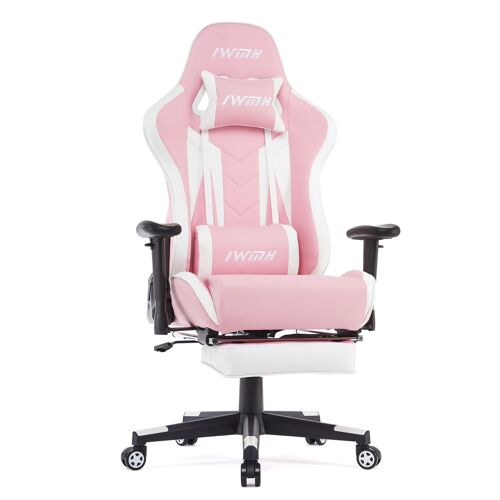 IWMH Rally Gaming Racing Chair Leather with Adjustable Armrest and Added Back Support PINK