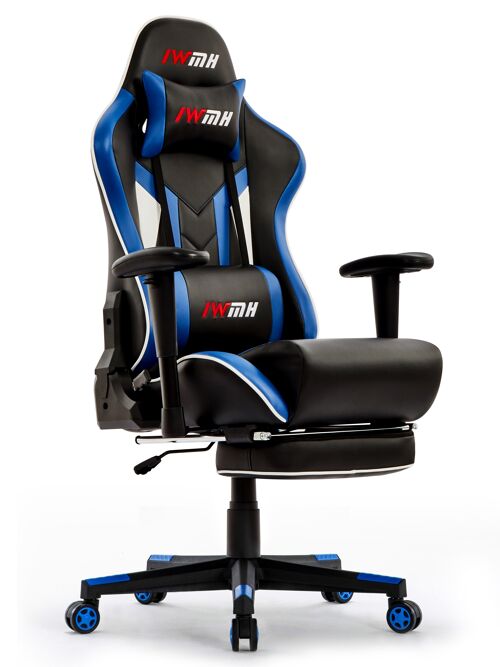 IWMH Rally Gaming Racing Chair Leather with Adjustable Armrest and Added Back Support BLUE