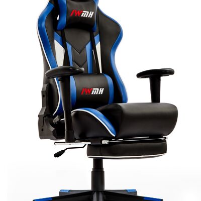 IWMH Rally Gaming Racing Chair Leder mit verstellbarer Armlehne und zusätzlicher Rückenstütze BLAU