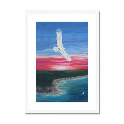 Eagle Soaring with Sunset Amanya Design White Framed & Mounted Print 11"x14"