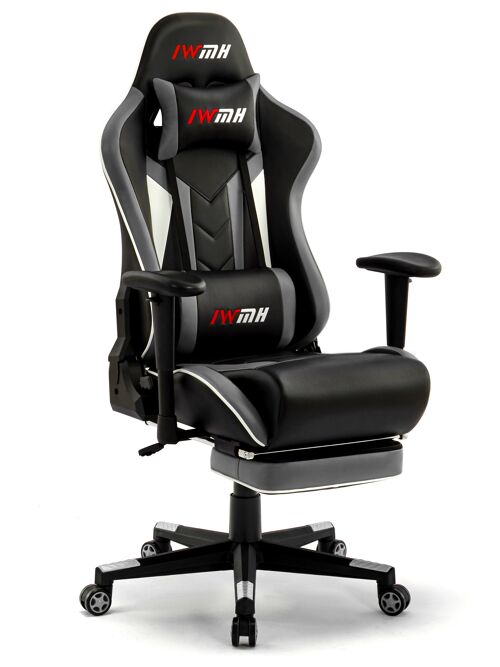 IWMH Rally Gaming Racing Chair Leather with Adjustable Armrest and Added Back Support GREY