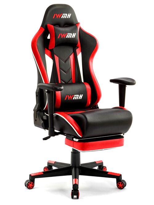 IWMH Rally Gaming Racing Chair Leather with Adjustable Armrest and Added Back Support RED