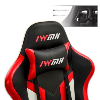 IWMH Rally Gaming Racing Chaise en cuir avec accoudoir réglable et support dorsal supplémentaire ROUGE 8