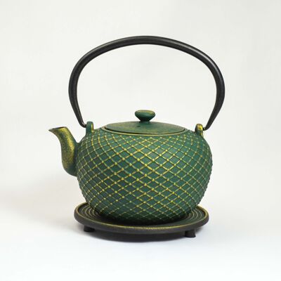 Yoyo cast iron teapot 0.9l green gold