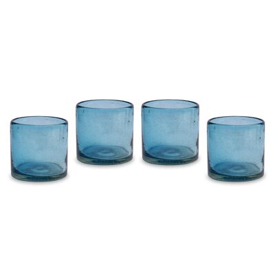 Mouth-blown drinking glasses set of 4 blue 350ml