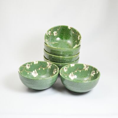 Cha wan tea bowl Raku green/beige 12x6cmH (B) - set of 6