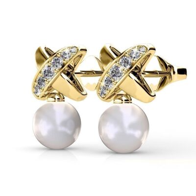 Chris Pearl Earrings - Gold and Crystal