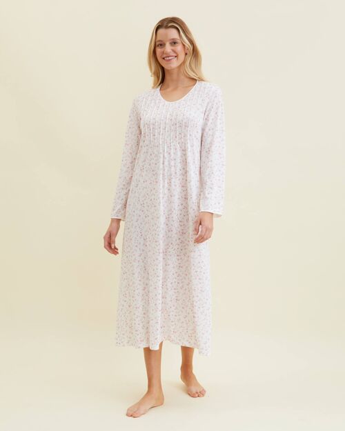 Women's French Pleat Short Sleeve Jersey Nightdress - Pink Daisy A