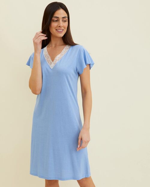 Women's Jersey Ella Short Nightdress - Cool Blue